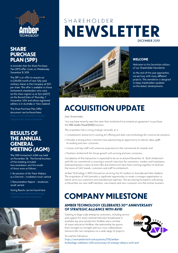 Shareholder Newsletter - Amber Tech