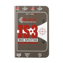 Radial JS3 - Mic splitter, passive with 1-input, 1-direct out & 2 Jensen isolated outputs 