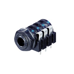 6.35mm TRS socket, switched contacts, horizontal PCB mount plastic nut