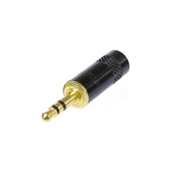 3.5mm TRS plug, black metal handle, gold contacts